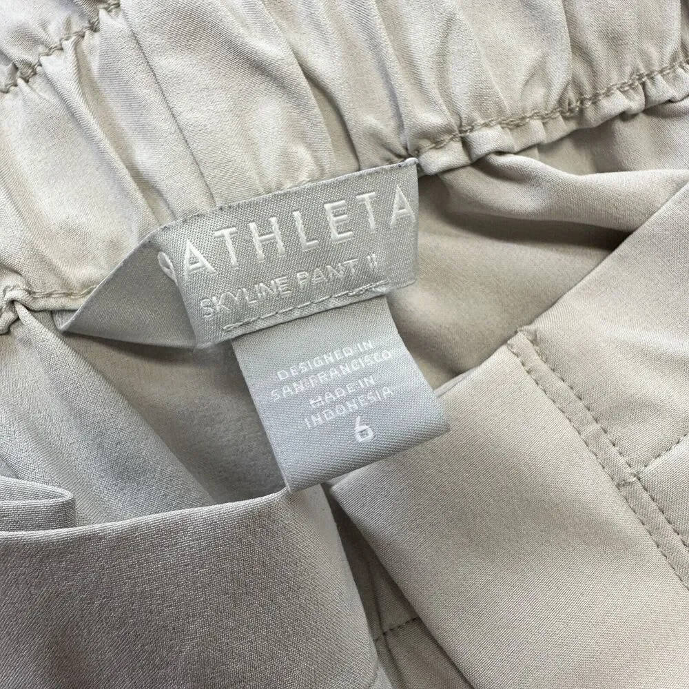 Athleta Skyline II Pants‎ Abalone Gray Taupe Pleated Tie Waist Taper Size 6